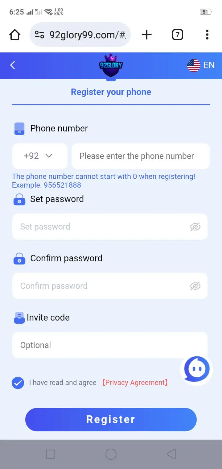 92 glory register steps giuide (screenshot)